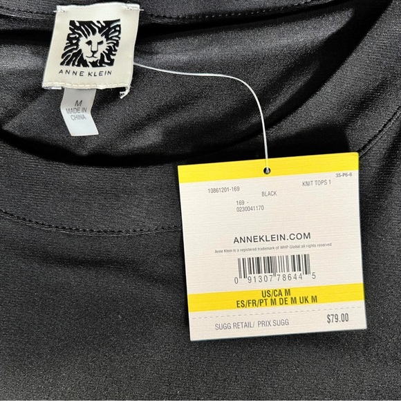 Anne Klein Black Top - Sheer Sleeves - Size Medium NWT - Picture 3 of 9